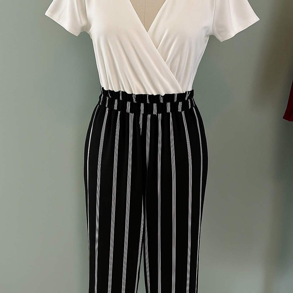 Maurices Black and White Striped Jumpsuit